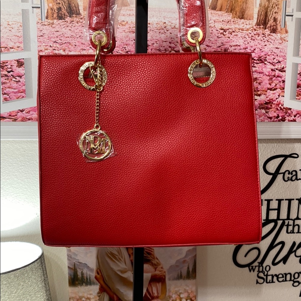 Badgley Mischka Red Tote Bag with Gold Hardware